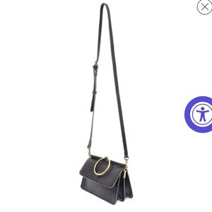Joy Susan Black Crossbody Bag with Gold Ring